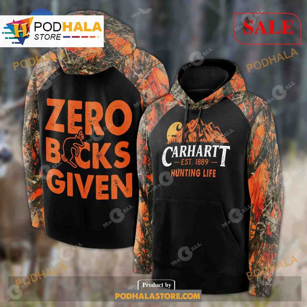 Zero Bucks Given 3d Hoodie With Camouflage Sleeves And Carhartt Logo