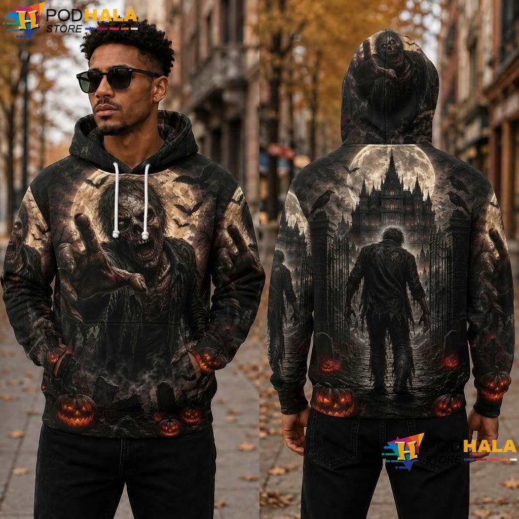 Zombie Halloween 3D Hoodie Scary Vintage Gothic Castle Top Zombie Halloween 3D Hoodie Scary Vintage Gothic Castle Top
