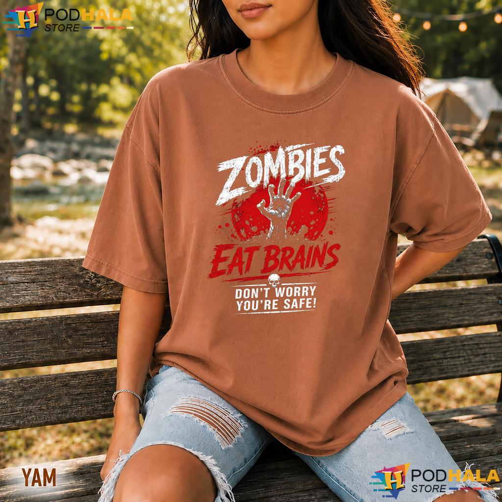 Zombies Eat Brains Comfort Colors Tshirt Funny Halloween Spooky Graphic Top Zombies Eat Brains Comfort Colors Tshirt Funny Halloween Spooky Graphic Top