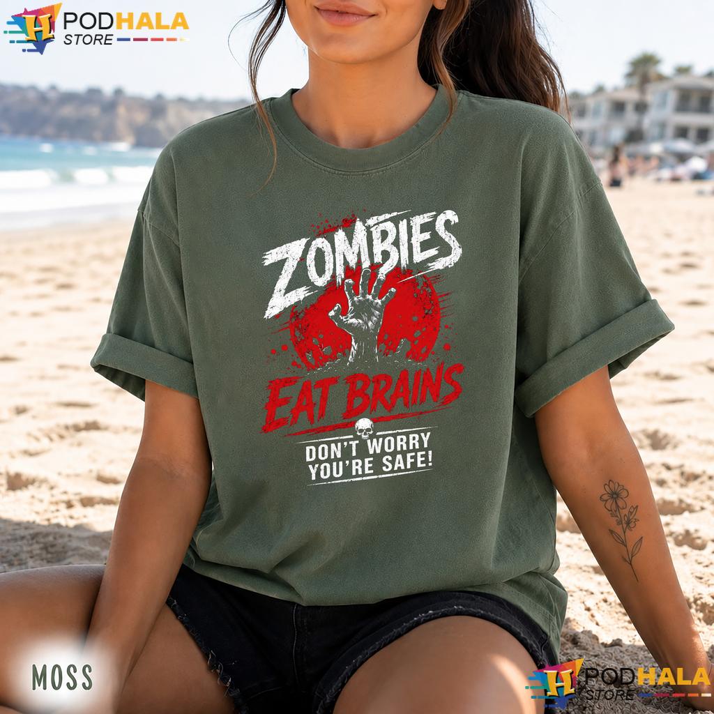 Zombies Eat Brains Comfort Colors Tee Funny Halloween Spooky Graphic Top Zombies Eat Brains Comfort Colors Tee Funny Halloween Spooky Graphic Top
